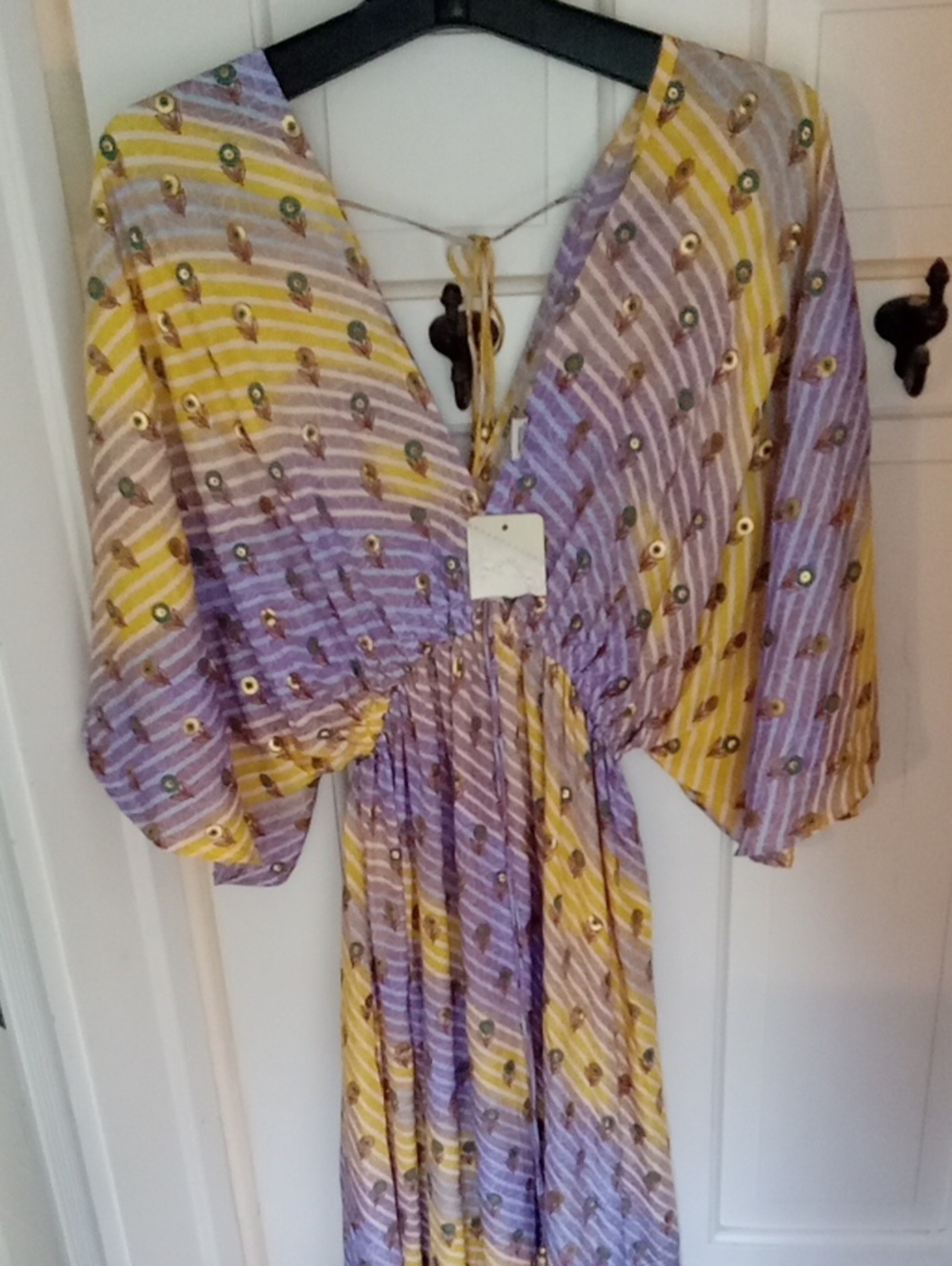 NWT ZURY Silk Blend Boho Embellished Tassel Kaftan Maxi Dress One Size Free Sz